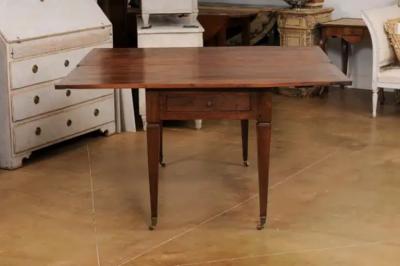 French Directoire Style 19th Century Walnut Table with Folding Top Tapered Legs