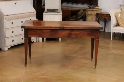 French Directoire Style 19th Century Walnut Table with Folding Top Tapered Legs