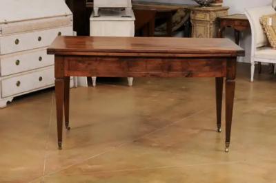 French Directoire Style 19th Century Walnut Table with Folding Top Tapered Legs