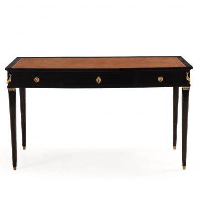 French Directoire Style Ebonized Mahogany Leather Top Writing Table C 1945