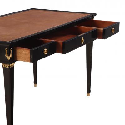 French Directoire Style Ebonized Mahogany Leather Top Writing Table C 1945