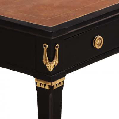 French Directoire Style Ebonized Mahogany Leather Top Writing Table C 1945