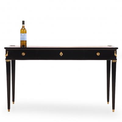 French Directoire Style Ebonized Mahogany Leather Top Writing Table C 1945