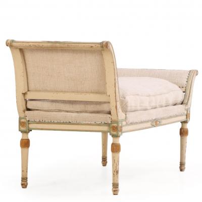 French Directoire Style Painted Gilt Wood Diminutive Chaise Lounge C 1920