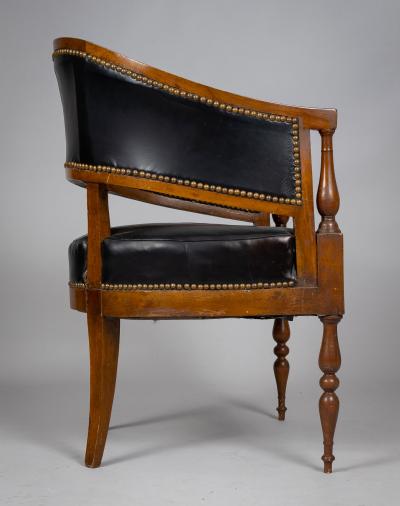 French Directoire Walnut Leather Desk Chair