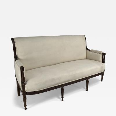 French Directoire Walnut Sofa with Linen Upholstery Three Seats
