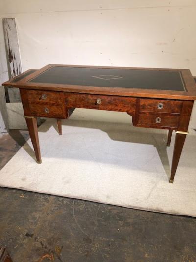 French Directoire gilt incised leather top mahogany bureau platt