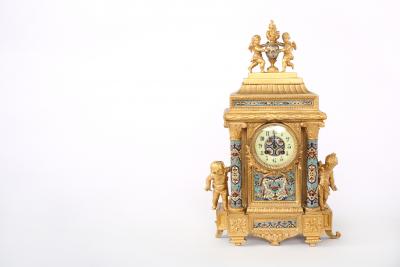 French Dore Bronze Mounted Champleve Garniture Set