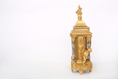 French Dore Bronze Mounted Champleve Garniture Set