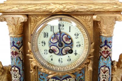 French Dore Bronze Mounted Champleve Garniture Set