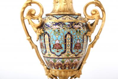 French Dore Bronze Mounted Champleve Garniture Set