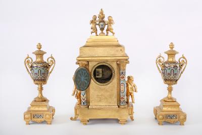 French Dore Bronze Mounted Champleve Garniture Set