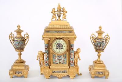 French Dore Bronze Mounted Champleve Garniture Set