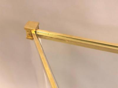 French Double Level Lucite Brass and Glass Trapezoid Form Console Sofa Table