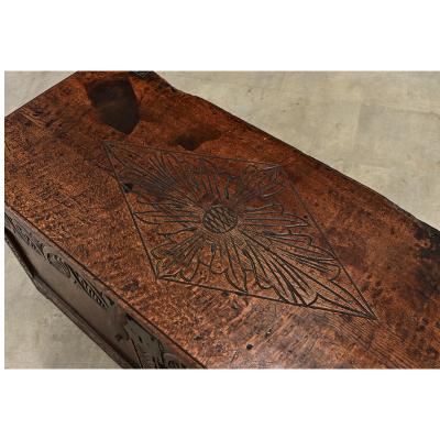 French Early 19th Century Carved Oak Coffer