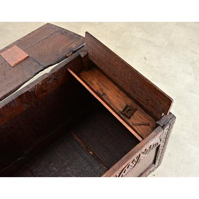 French Early 19th Century Carved Oak Coffer