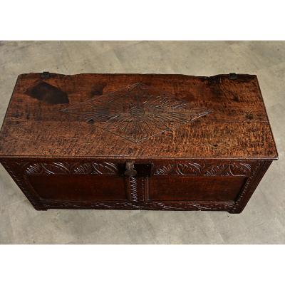 French Early 19th Century Carved Oak Coffer