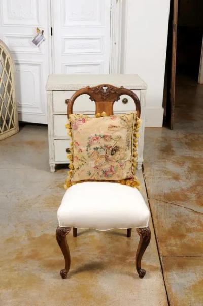 French Early 19th Century Silk and Angora Aubusson Tapestry Pillow with Bust