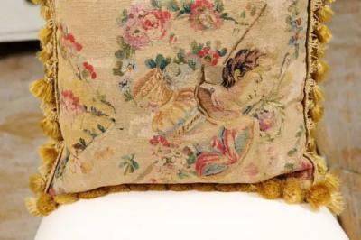 French Early 19th Century Silk and Angora Aubusson Tapestry Pillow with Bust