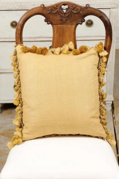 French Early 19th Century Silk and Angora Aubusson Tapestry Pillow with Bust
