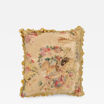 French Early 19th Century Silk and Angora Aubusson Tapestry Pillow with Bust