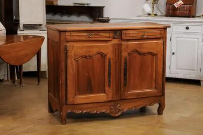 French Early 19th Century Transition Style Walnut Buffet with Doors and Drawers