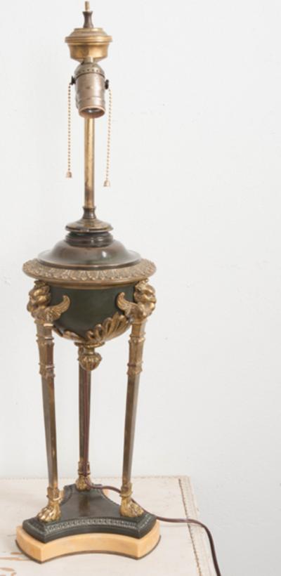 French Early 20th Century Empire Brass and Bronze Brazier Table Lamp