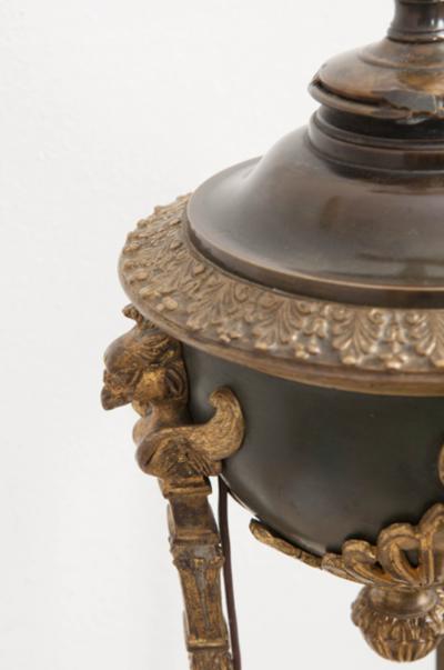 French Early 20th Century Empire Brass and Bronze Brazier Table Lamp