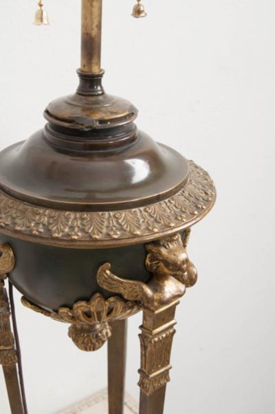 French Early 20th Century Empire Brass and Bronze Brazier Table Lamp