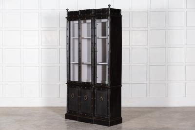 French Ebonised Faux Bamboo Beech Glazed Breakfront Bookcase Vitrine