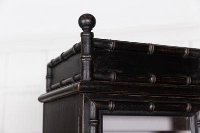 French Ebonised Faux Bamboo Beech Glazed Breakfront Bookcase Vitrine