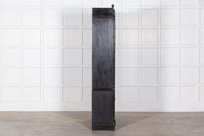 French Ebonised Faux Bamboo Beech Glazed Breakfront Bookcase Vitrine