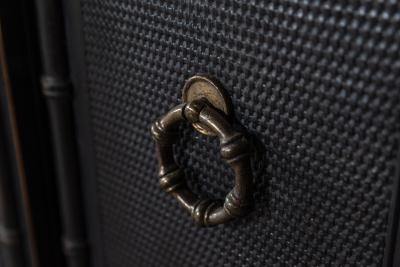 French Ebonised Faux Bamboo Beech Glazed Breakfront Bookcase Vitrine