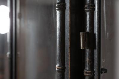 French Ebonised Faux Bamboo Beech Glazed Breakfront Bookcase Vitrine