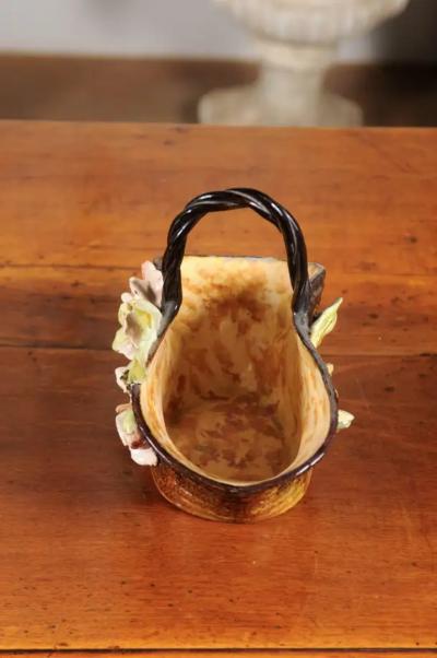 French Ecole de Fontainebleau Barbotine Jardini re Basket with Floral D cor