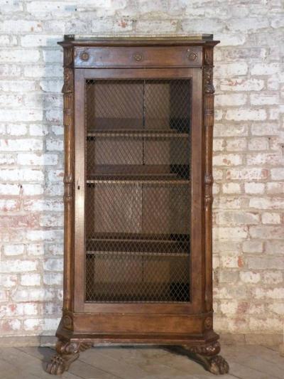 French Empire 19th Century Walnut Bookcase Cabinet