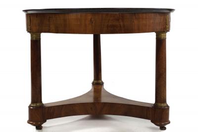 French Empire Antique Burl Walnut Center Table with Black Marble Top circa 1815