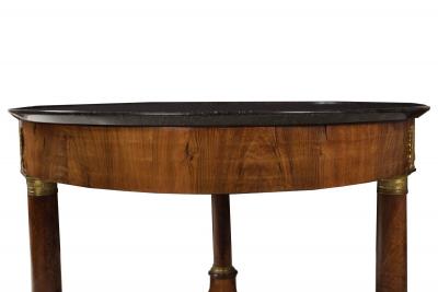 French Empire Antique Burl Walnut Center Table with Black Marble Top circa 1815