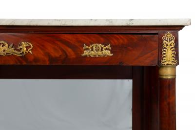 French Empire Antique Mahogany Gilt Bronze Marble Pier Table circa 1820