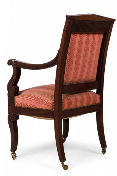 French Empire Armchair with Red Floral Striped Damask Upholstery
