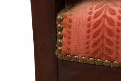 French Empire Armchair with Red Floral Striped Damask Upholstery
