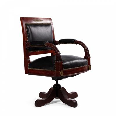 French Empire Black Leather Swivel Chair