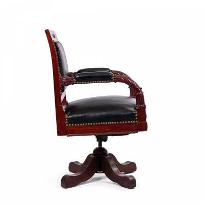French Empire Black Leather Swivel Chair