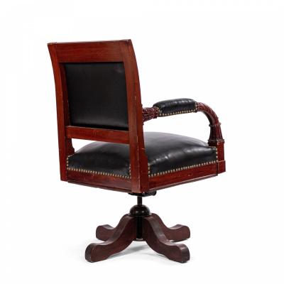 French Empire Black Leather Swivel Chair