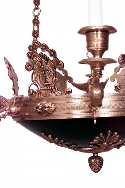 French Empire Ebonized and Bronze Dore Chandelier