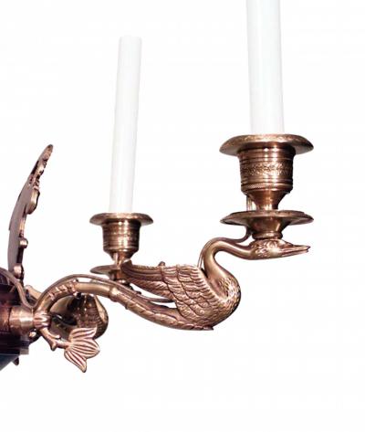 French Empire Ebonized and Bronze Dore Chandelier