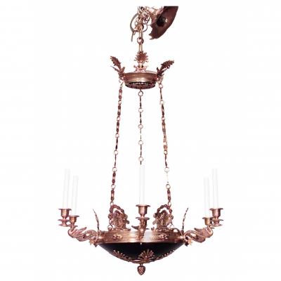 French Empire Ebonized and Bronze Dore Chandelier