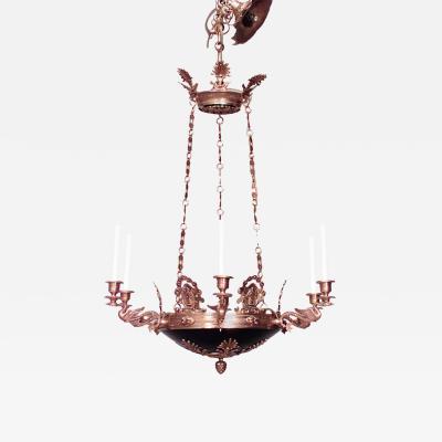 French Empire Ebonized and Bronze Dore Chandelier
