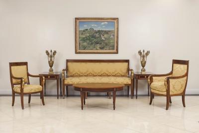 French Empire Gold Upholstered 5 Piece Living Room Set