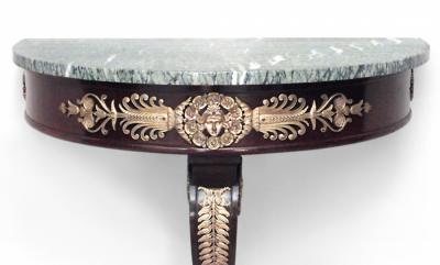 French Empire Mahogany Green Marble Console Table